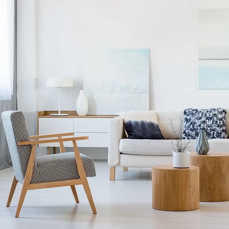 coastal style, minimal living room